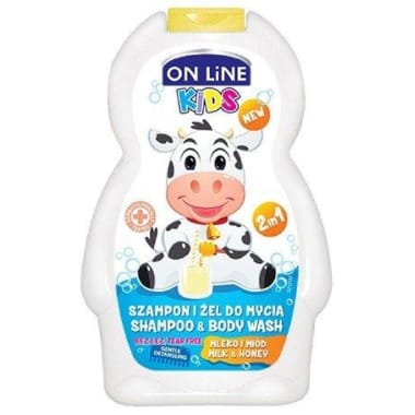 Bērnu dušas želeja un šampūns On Line, piens un medus, 250 ml