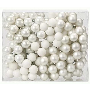 Bumbiņas stikla ar drāti, balts mix, Ø 2 cm, 144 gab.