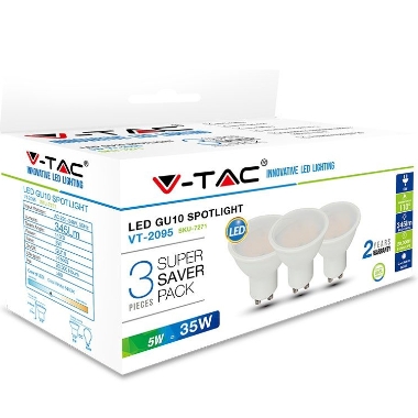Spuldzes LED V-TAC, GU10, 5W, 400lm, 50x57mm, 3 gab.
