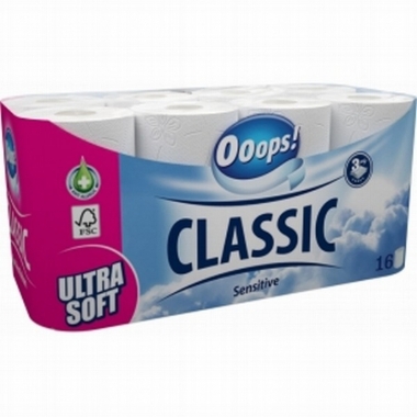 Tualetes papīrs Ooops - Classic Sensitive, 16 ruļļi