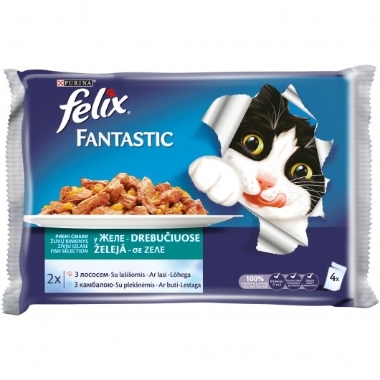 Kaķu konservi ar zivi Felix, 4x100 g