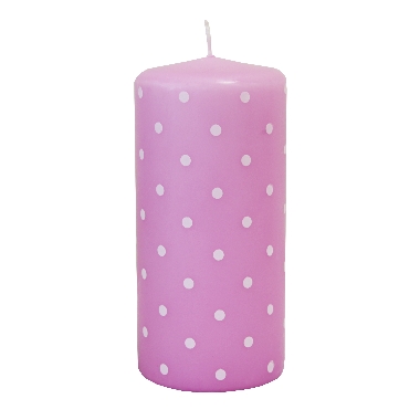 Cilindra formas svece rozā ar punktiņiem, Diana sveces, 7x15 cm