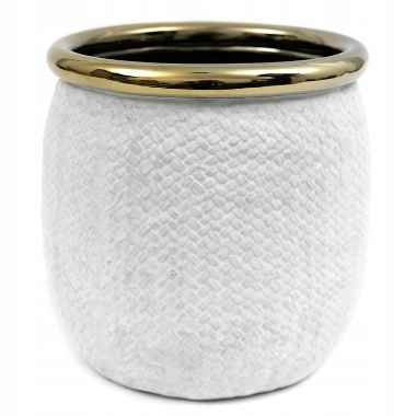 Keramikas puķu pods balts ar zelta malu, 20 cm