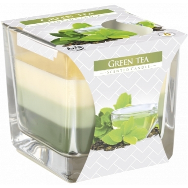 3 krāsu aromātiskā svece stikla traukā zaļās tējas, Bispol