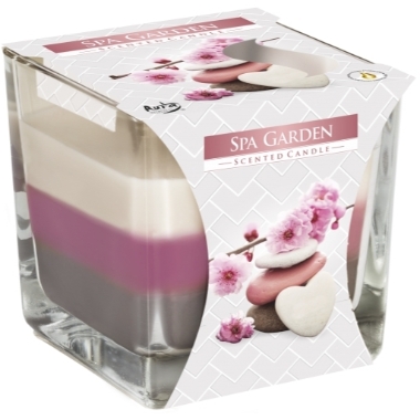 3 krāsu aromātiskā svece stikla traukā SPA garden, Bispol