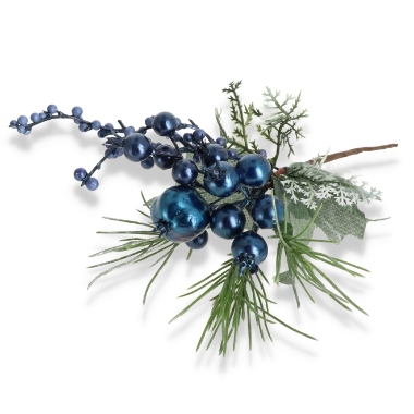 Mākslīgs dekoratīvs Ziemassvētku zariņš ar zilām odziņām, 1 gab.