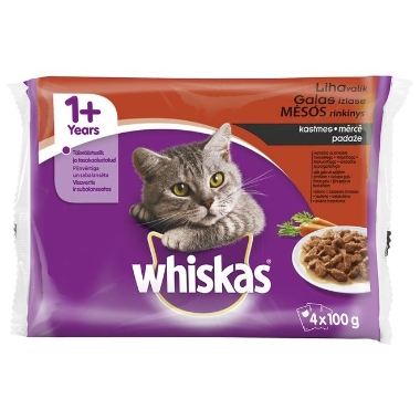 Kaķu barība gaļas izlase Whiskas, 4x100 g