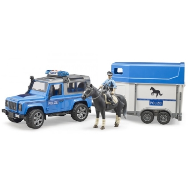 Rotaļu policijas auto Land Rover ar policistu un zirgu, Bruder