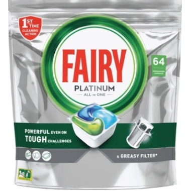 Trauku mazgāšanas kapsulas Fairy Platinum All in One, 64 gab.