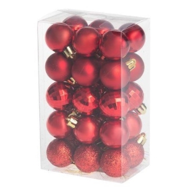 Egļu bumbiņas sarkanas 3 cm, 30 gab.