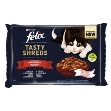 Kaķu barība gaļas izlase Tasty Shreds Felix, 4x80 g