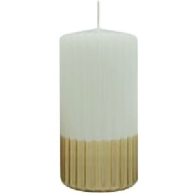 Rillēta cilindra formas svece balta/zelta, Diana sveces, 6x12 cm