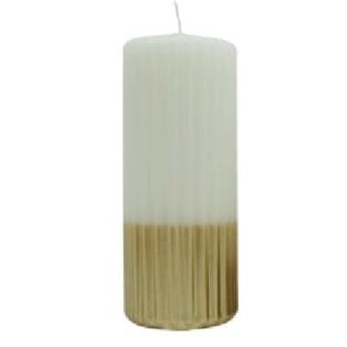 Rillēta cilindra formas svece balta/zelta, Diana sveces, 6x15 cm