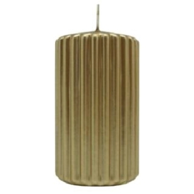 Rillēta cilindra formas svece zelta, Diana sveces, 6x10 cm