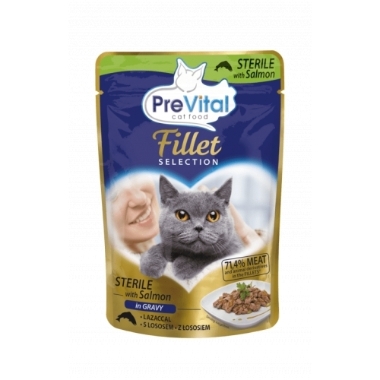 Konservi sterilizētiem kaķiem ar lasi mērcē PreVital, 85 g