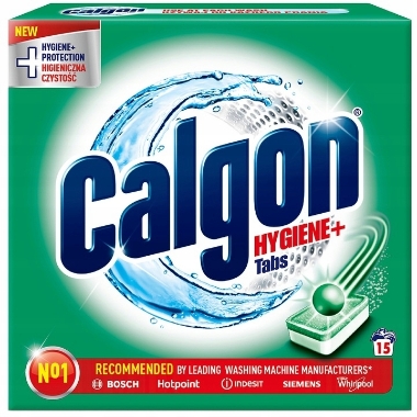 Ūdeni mīkstinošas tabletes veļas mašīnas aizsardzībai Calgon Hygiene+ Tabs, 15 gab.