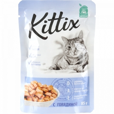 Konservi kaķiem Kittix ar liellopu, 85 g