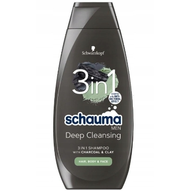 Šampūns vīriešiem 3in1 ar ogli un māliem matiem, ķermenim un sejai Schauma, 400 ml