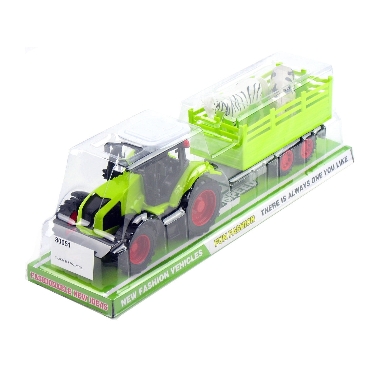 Rotaļu traktors zaļš ar piekabi un dzīvniekiem