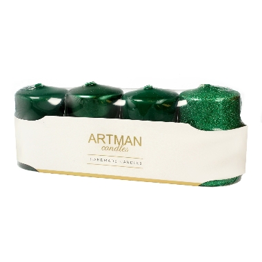 Cilindra sveces zaļas Mix Artman, 4 gab.