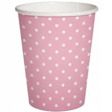 Papīra glāzes rozā ar punktiņiem 250 ml, 10 gab.