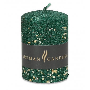 Cilindra svece zaļa Glamour Artman, 10x7 cm