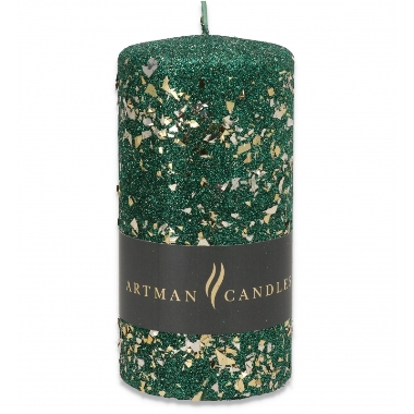 Cilindra svece zaļa Glamour Artman, 14x7 cm