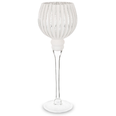 Stikla svečturis balts uz kājas, 30 cm