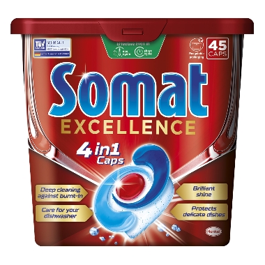 Trauku mazgāšanas kapsulas Excellence 4in1 Somat, 45 gab.