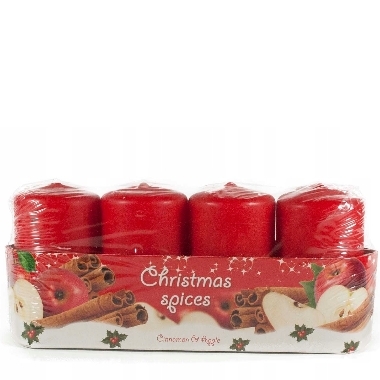 Sveču komplekts Christmas Spices sarkans, 4 gab.