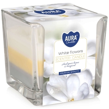 Aromātiska svece 3 krāsu stikla traukā White flowers, Aura