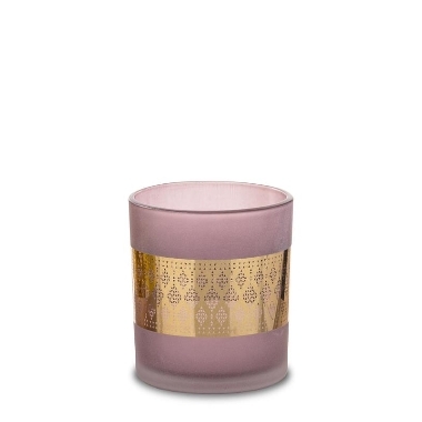 Stikla svečturis rozā ar zelta maliņu, 7x8 cm
