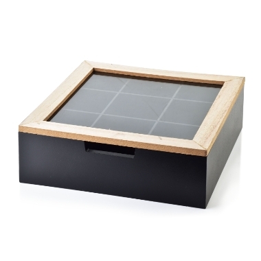 Koka kastīte tējai melna, 23x23x8 cm
