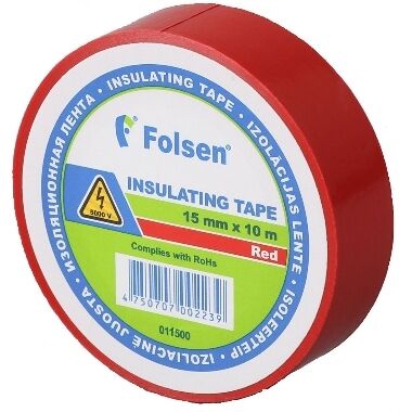 Izolācijas lente 15mm x 10m sarkana, Folsen