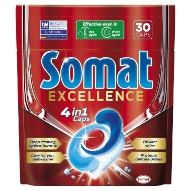 Trauku mazgāšanas kapsulas Excellence 4in1 Somat, 30 gab.