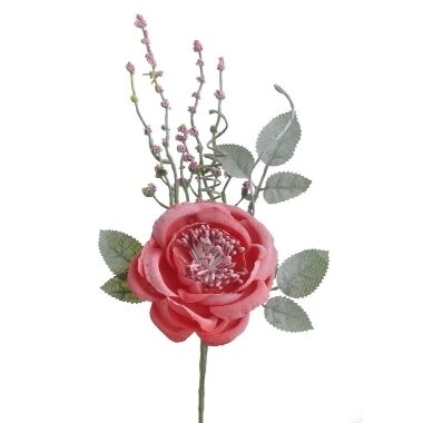Mākslīgā roze ar zaļumiem, sarkana, 25 cm
