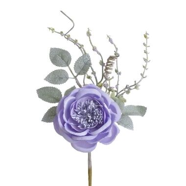 Mākslīgā roze ar zaļumiem, violeta, 25 cm