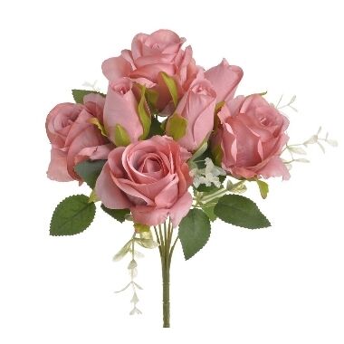 Mākslīgo rožu pušķis, rozā, 30 cm