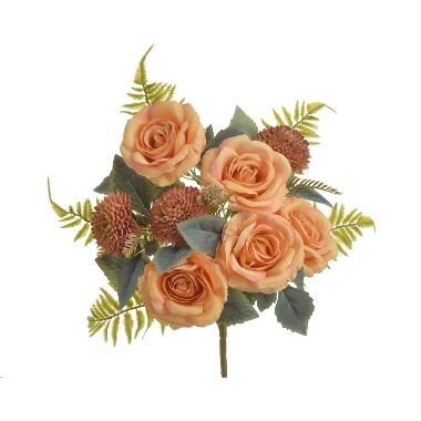 Mākslīgo puķu pušķis ar rozēm oranžs, 54 cm