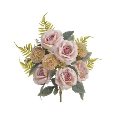 Mākslīgo puķu pušķis ar rozēm gaiši rozā, 44 cm