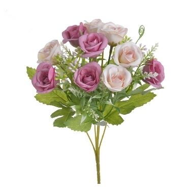 Mākslīgo rožu pušķis rozā mix, 28 cm