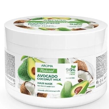 Maska plāniem un vājiem matiem avokado un kokosriekstu piens Aroma Natural, 450 ml