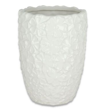 Keramikas vāze balta ar ziedu rakstu, 17x13 cm
