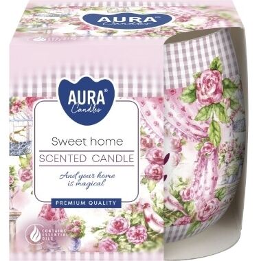 Svece apdrukātā stikla traukā Sweet Home, Aura