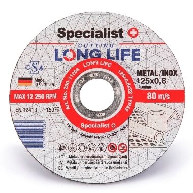 Metāla griešanas disks Long Life 125x0,8x22 mm, Specialist+