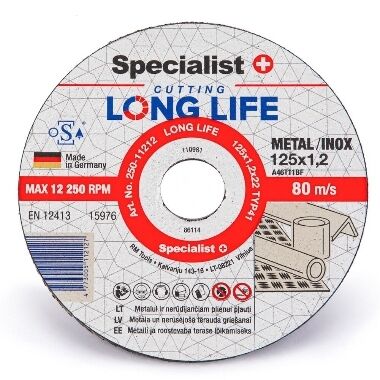 Metāla griešanas disks Long Life 125x1,2x22 mm, Specialist+