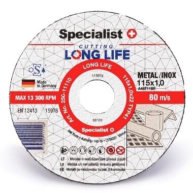 Metāla griešanas disks Long Life 115x1x22 mm, Specialist+