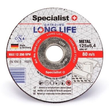 Metāla griešanas disks Long Life 125x6,4x22 mm, Specialist+