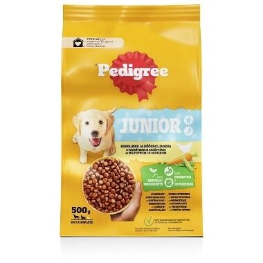 Barība kucēniem ar mājputnu gaļu un dārzeņiem Pedigree Junior, 500 g