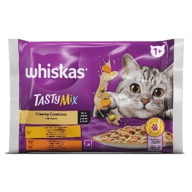 Slapjā barība kaķiem Tasty mix Creamy ar jēra un tītara gaļu Whiskas, 4x85 g